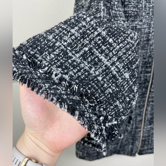 J.Crew Women's 12 Boucle Tweed Knit Swing Coat Full Zip Pockets Collarless Raven - Picture 4 of 16